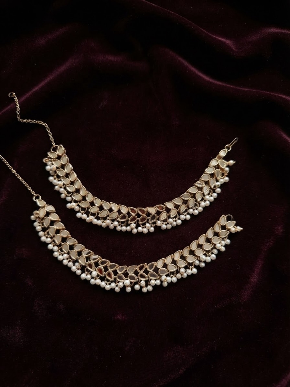 Pakistani indion Gold-Tone Pearl Accent Women's Anklet Set